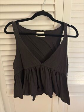 Urban Outfitters Brown Sleeveless V-Neck Peplum Tank